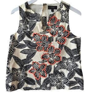 J.Crew NEW Polynesian Tropical Floral Black White Sleeveless Top Women Sz 6